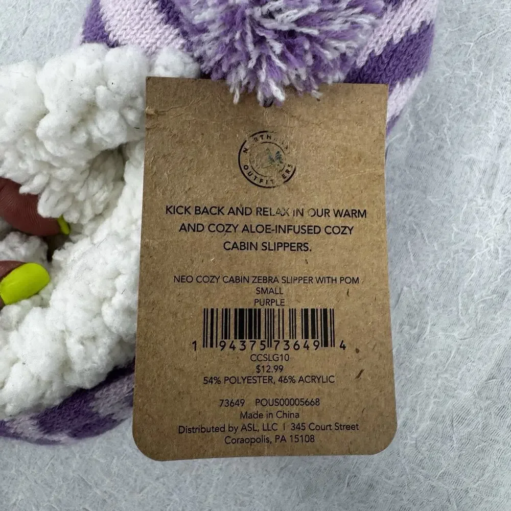 Northeast Outfitters Youth Cozy Cabin Zebra Print Slipper Socks Small Purple